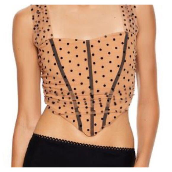 Women’s Size M Corset Polka Dot Crop Top Chocolate Brown Festival Peasant Castle - Picture 1 of 7